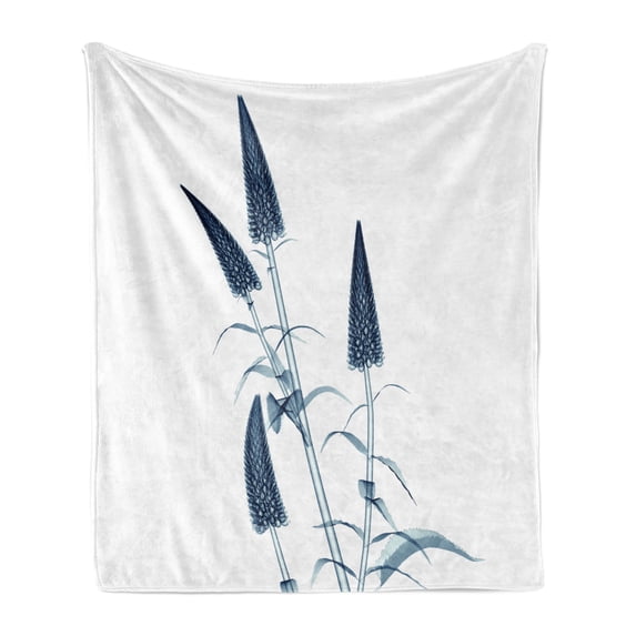 Flower Soft Flannel Fleece Throw Blanket, X-ray Picture of a Flower Floral Pattern Contemporary Modern Design Artwork Image, Cozy Plush for Indoor and Outdoor Use, 50" x 60", Teal White, by Ambesonne