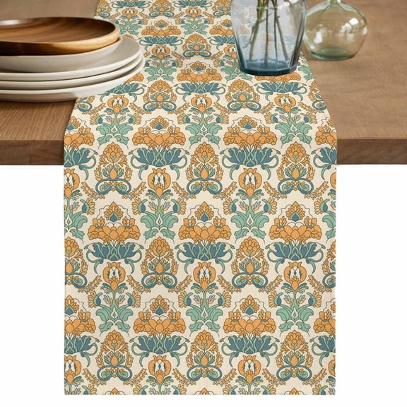 Flower Southwest Ethnic Group Table Runner, Country Retro Style Cotton Linen Kitchen Table Decoration Washable Dining Tabletop Runners for Home Party Decor 13x48 Inches