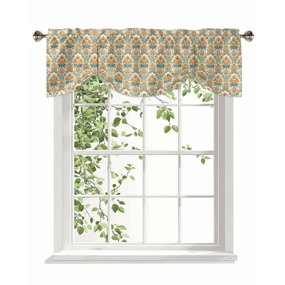 Flower Southwest Ethnic Group Tie Up Valances Curtain, Adjustable Kitchen Country Retro Style Valances for Windows Decor, Rod Pocket Short Curtains Set for Bedroom/Bathroom, 54"x18"