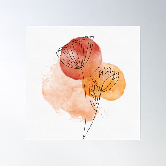 Flower Splash Poster Wall Art, Modern Wall Decor For Living Room Bedroom, 16x16 UNFRAMED