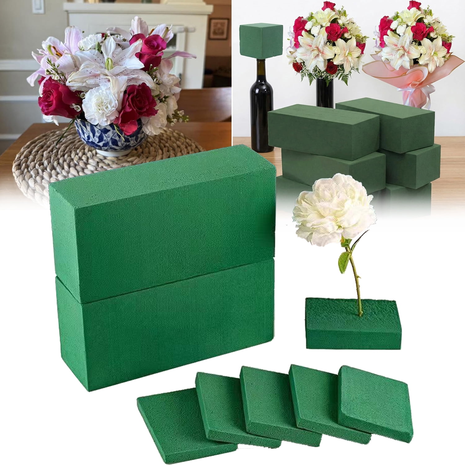 Flower Sponge Foam for Wine Bottle, Floral Foam Blocks for Flower Arrangements - Green Florist Foam for DIY Wine Bottle Bouquets & Centerpieces - Flower Foam Holder for Crafts - 9" x 4" x 3" (4 Pack)
