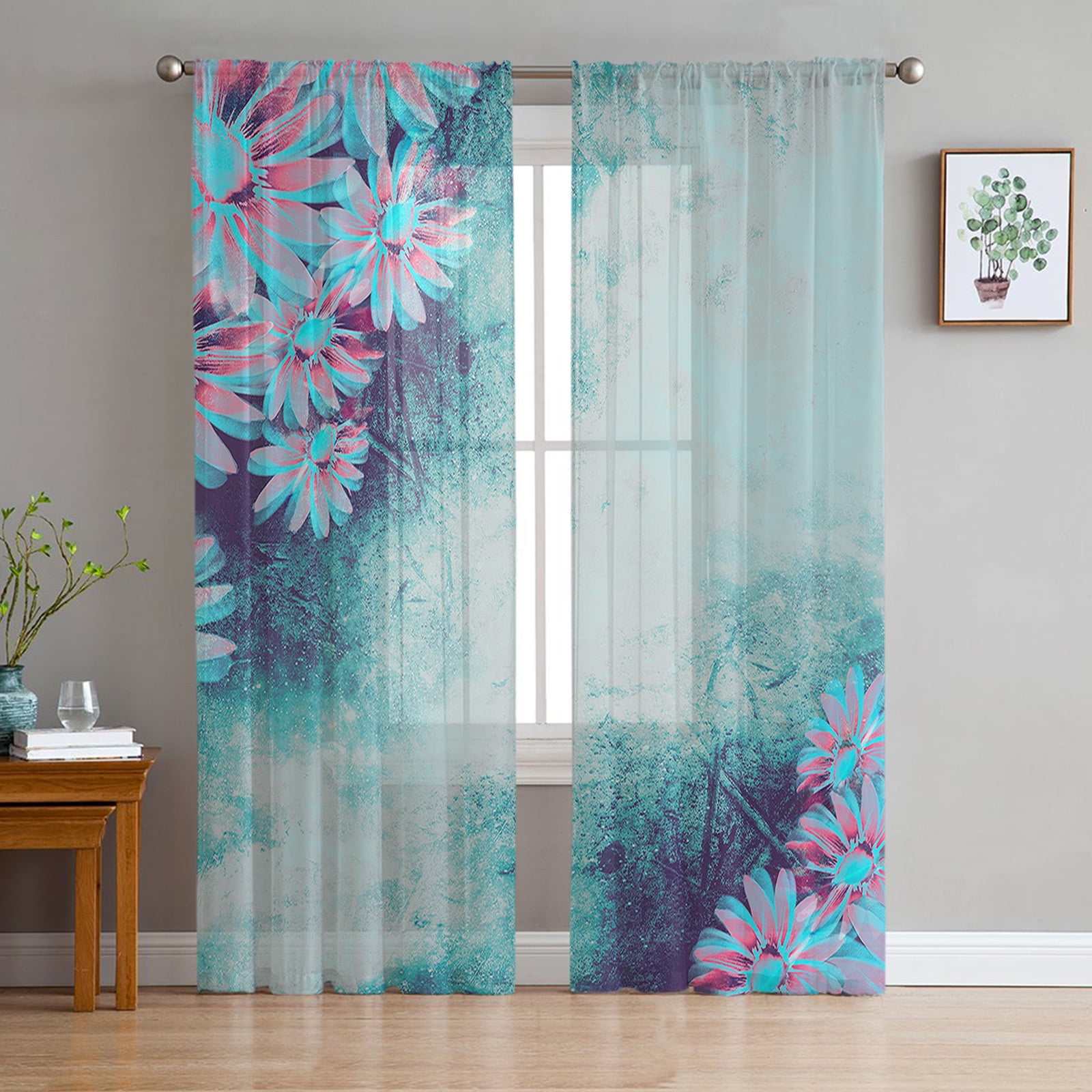 Floral Gradient Sheer Drape Short Chiffon Dress