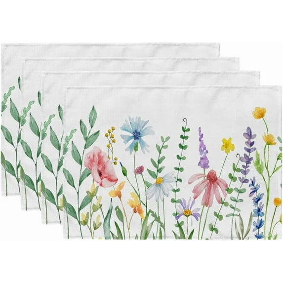 Flower Spring Placemats 12x18 Inch Set of 4 Summer Table Place Mats Farmhouse Rustic Holiday Kitchen Dining Decoration for Indoor Outdoor Dinner Party Décor GP023