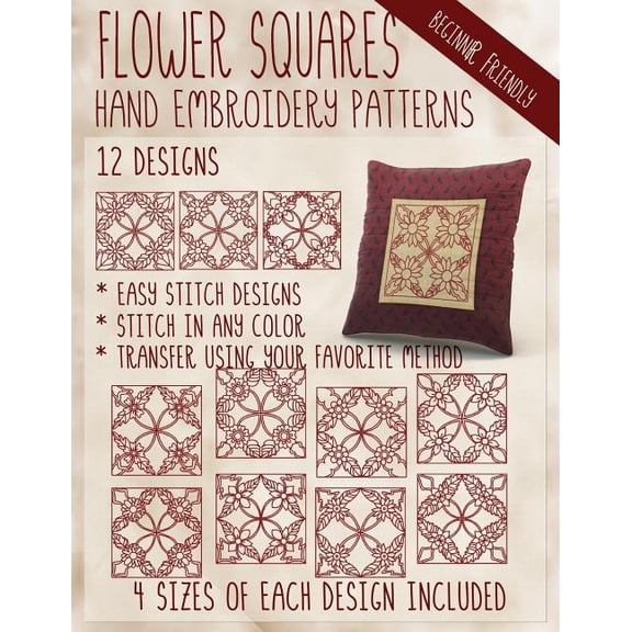 Flower Squares Hand Embroidery Patterns (Paperback)