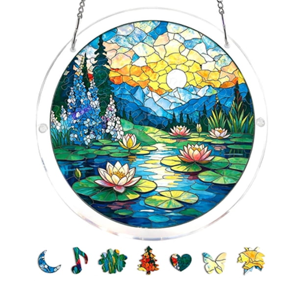 Flower Stained Glass Style Acrylic Suncatcher Puzzle, 83 Pieces DIY Jigsaw Window Hanging Ornament, Translucent Shatterproof Wall Hanging for Home Garden Decor, Creative Craft Gift