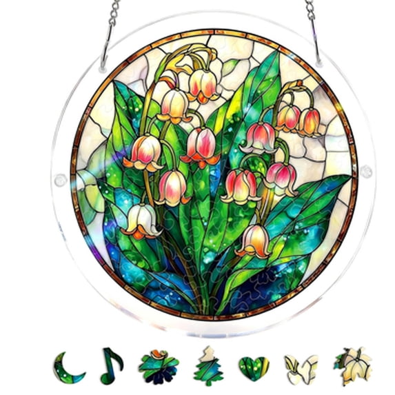 Flower Stained Glass Style Acrylic Suncatcher Puzzle, 83 Pieces DIY Jigsaw Window Hanging Ornament, Translucent Shatterproof Wall Hanging for Home Garden Decor, Creative Craft Gift