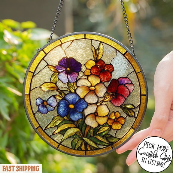 Flower Stained Glass Window Panel - Handmade Art | Nature Inspired | Home Garden Decor | Nature Lovers Mother's Day Gift | Window Hanging