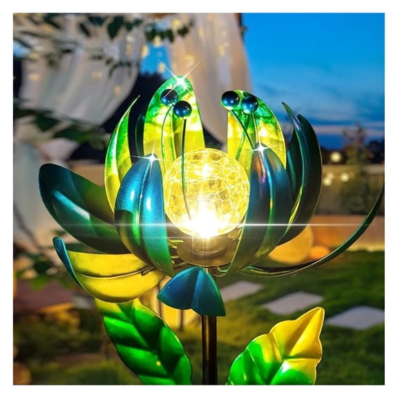 Flower Stake Garden Decoration, Solar Windmill Sculpture Lights - Outdoor Metal Wind Spinner, Color Changing Yard Art for Lawn Patio, Gardening Gifts (Blue)