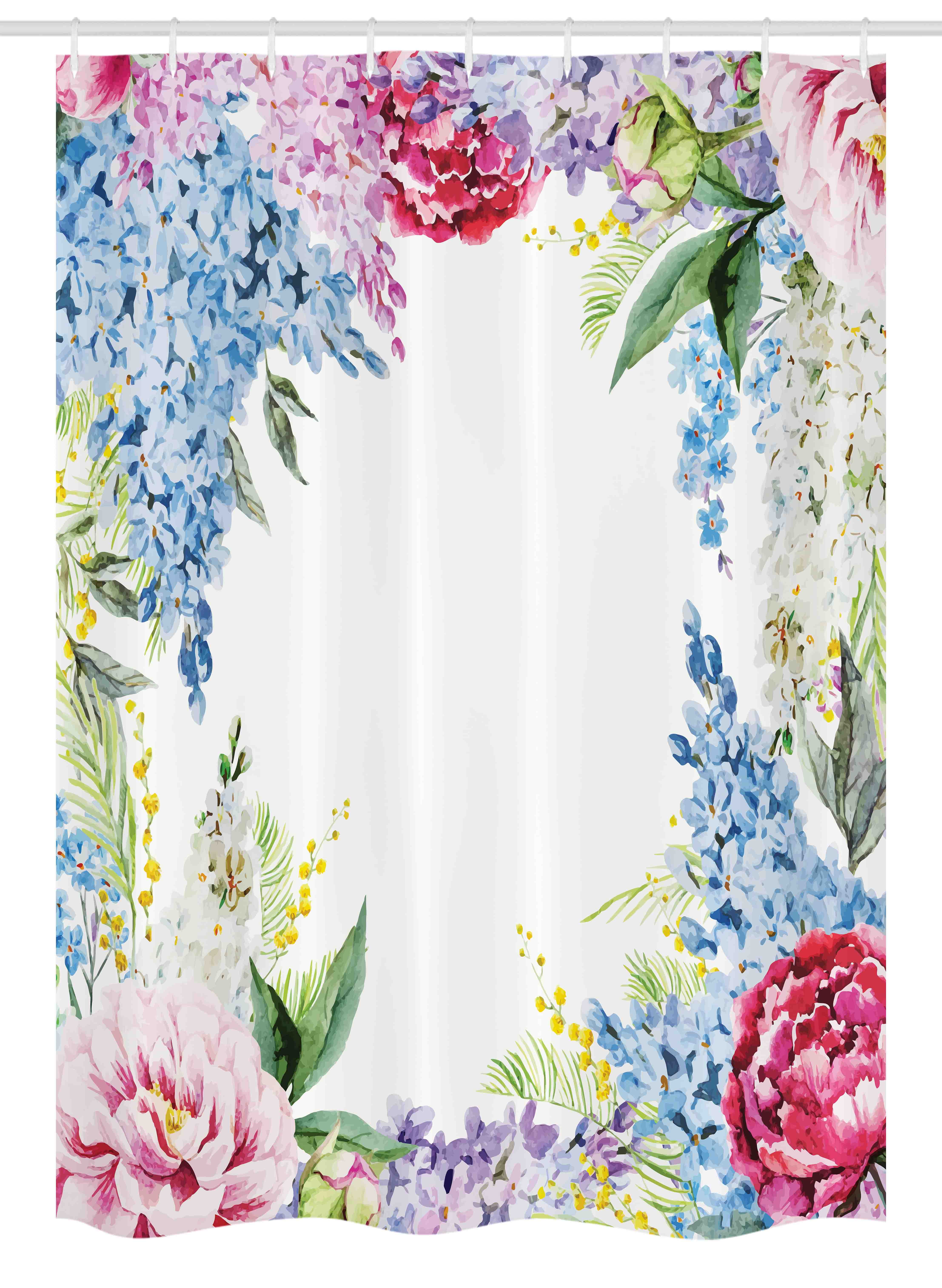 Flower Stall Shower Curtain, Springtime Fragrance Garland with Bunch of Flowers Lilac Lavender Rose Peony Artsy Print, Fabric Bathroom Set with Hooks, 54W X 78L Inches, Multi, by Ambesonne