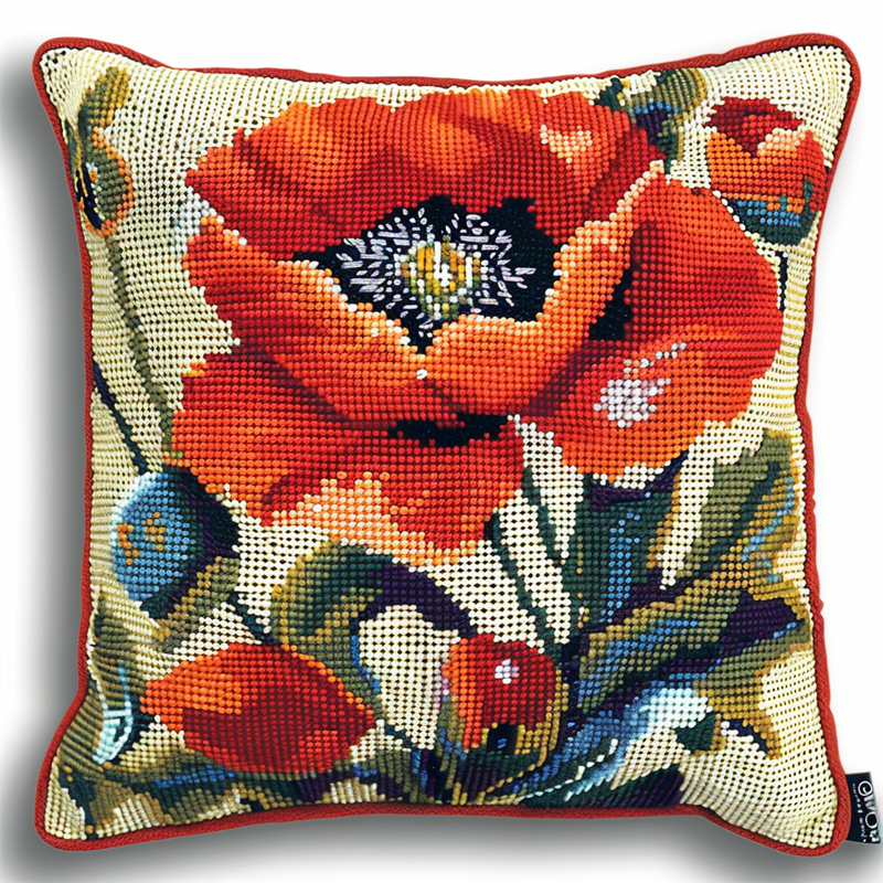 Flower Stamped Cross Stitch Pillow Case Kits 11 Count Cross Stitch Kits for Beginners 17.72" x 17.72" Handmade Embroidery Kit Needlepoint Home Decor for Sofa