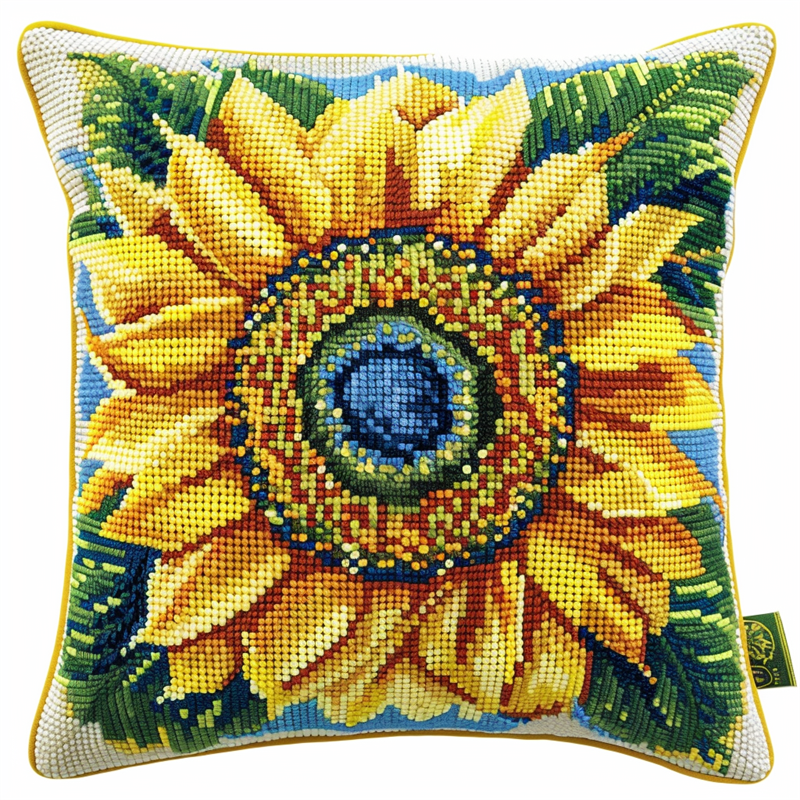 Flower Stamped Cross Stitch Pillow Case Kits for Adults 11 Count Cross Stitch Kits 45X45cm DIY Needlepoint Handmade Embroidery Kit Home Decoration for Bedroom Sofa