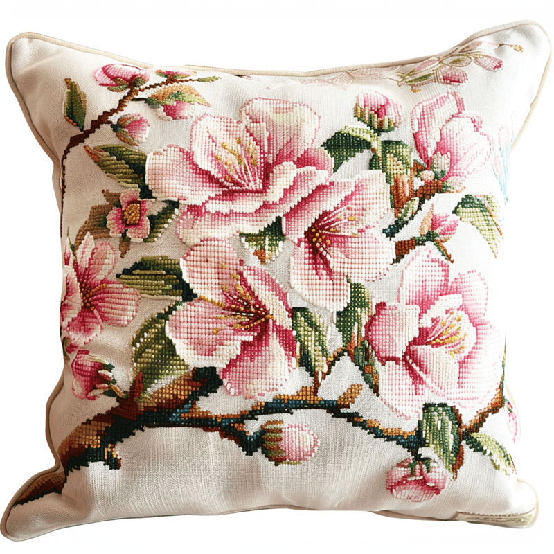 Flower Stamped Cross Stitch Pillow Case Kits for Adults , 45X45cm , DIY Needlepoint Handmade Embroidery Kit Home Decoration for Bedroom Sofa (11 Count)