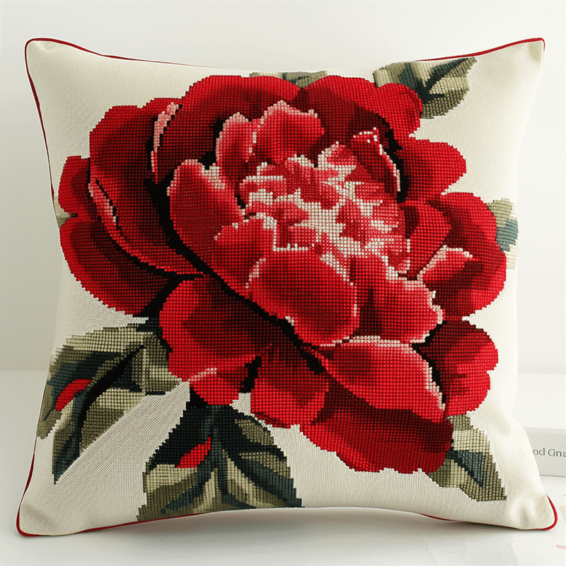 Flower Stamped Cross Stitch Pillow Case Kits for Adults , 45X45cm , Cross Stitch Kits for Adults (11ct)