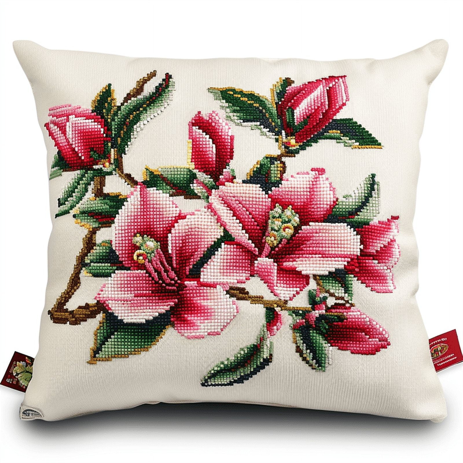 Flower Stamped Cross Stitch Pillow Cases , 45X45cm , Cross Stitch Kits for Adults (11ct)