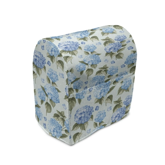 Flower Stand Mixer Cover, Hydrangea Flowers over Soft Background Wedding Bridal Design, Kitchen Appliance Organizer Bag Cover with Pockets, 5 Quarts, Pale Blue Reseda Green, by Ambesonne