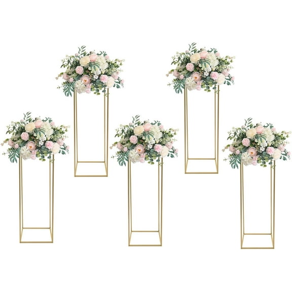 Flower Stand for Wedding,Metal Column Flower Stand ,Gold Geometric Vase ,Tall Floor Column Floral Stands,Flower Arrangement Centerpiec Rack for Wedding Decorations, Event, Home, Party (11*11*31.5in)