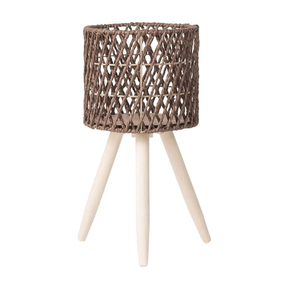 Flower Stand Woven Basket Plant Holder Ladder Shelf, Wooden Multi-Tier Display Rack for Indoor Outdoor Potted Plants, Rustic Home Decor for Balcony Living Room Patio, Easy to Assemble