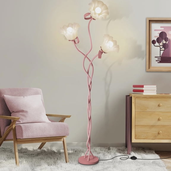 Flower Standing Lamp for Bedroom, Corner Floor Lamp with 19, Pink