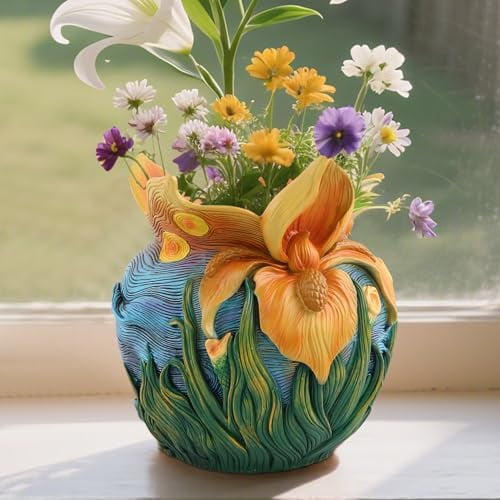 Flower Starry Sky Plant Pots - Flower Pots with Drainage Hole, Cute Unique Planter for Snake Plants/Cactus Indoor & Outdoor, Colorful Funny Room/Garden Art Decoration$$Garden & Patio