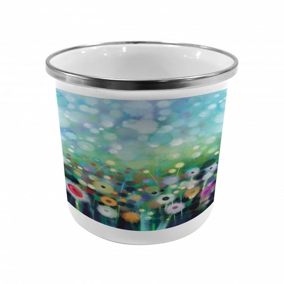 Flower Steel Camping Mug, Dandelion Seeds in Air Splashes Pollination Time Mother Earth Growing Giving Life, Printed Thermal Cup for Camping and Outdoor Activities, by Ambesonne