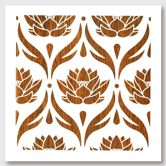 Flower Stencil Water Lily Painting Stencil Reusable Summer Flower Templates DIY Art and Craft Stencils 11.8×11.8 Inch for Painting on Wood Canvas Paper Furniture Wall
