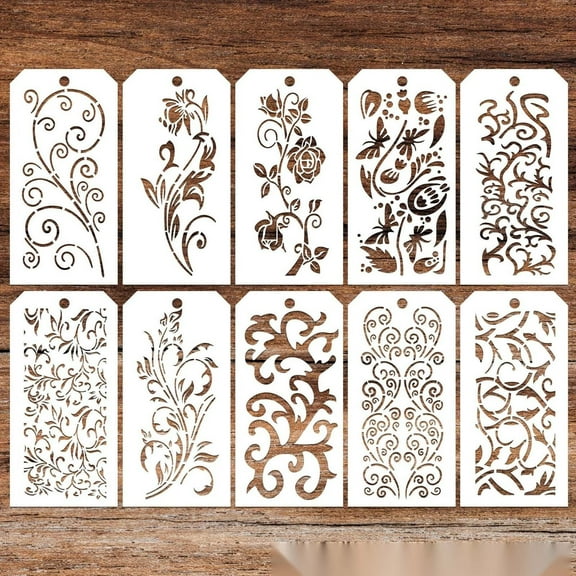 Flower Stencils, Czzoypi 10Pcs Leaf Texture Painting Templates, Heat-Resistant PET Material Floral Design Stencil Set for DIY Art Projects