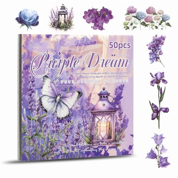 Flower Sticker, Scrapbooking Supplies for Adult Junk Journal 50 Sheets, Transparent Stickers and Material Paper