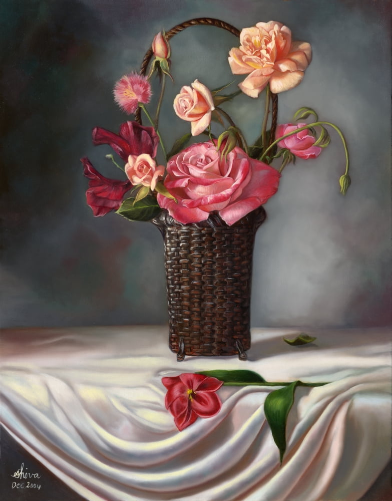 Flower Still Life Canvas Art - Shiva (14 x 18)
