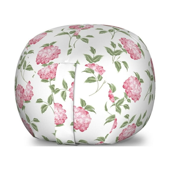 Flower Storage Toy Bag Chair, Abstract Simplistic Hydrangea Floral Ornate Hand Drawn Blossoms Spring Print, Stuffed Animal Organizer Washable Bag, Small Size, White Pale Pink, by Ambesonne