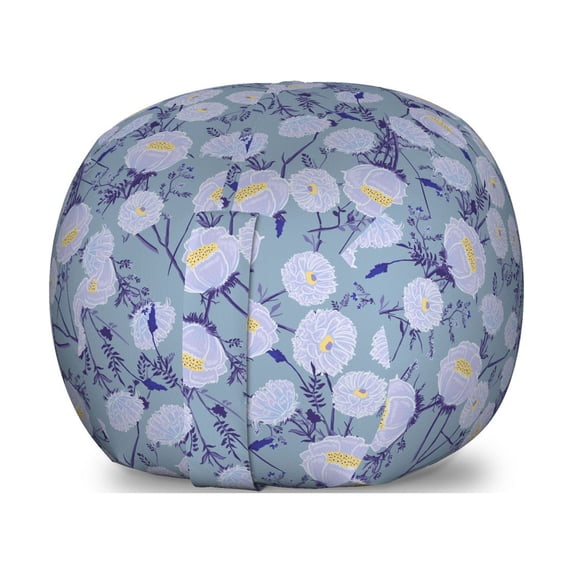 Flower Storage Toy Bag Chair, Botanical Garden Motif with Flourishing Nature Growth Art Pattern, Stuffed Animal Organizer Washable Bag, Small Size, Slate Blue Purple, by Ambesonne