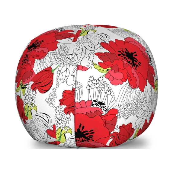Flower Storage Toy Bag Chair, Bouquet of Spring Blooms in Vibrant Colors with Vintage Inspirations, Stuffed Animal Organizer Washable Bag, Small Size, Green Vermilion Black, by Ambesonne