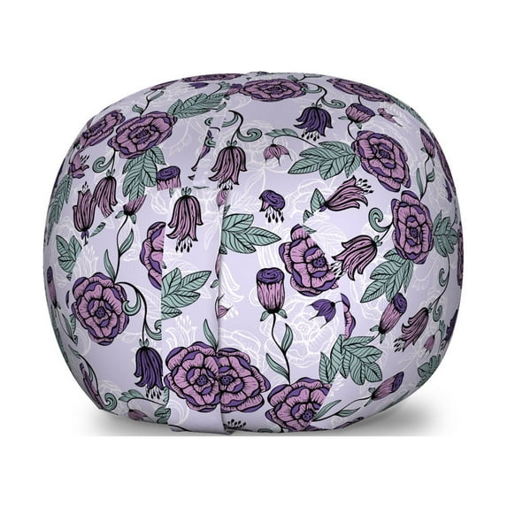 Flower Storage Toy Bag Chair, Continuous and Funky Floral Pattern with Leaves in Violet Tones, Stuffed Animal Organizer Washable Bag, Small Size, Pastel Purple and Multicolor, by Ambesonne