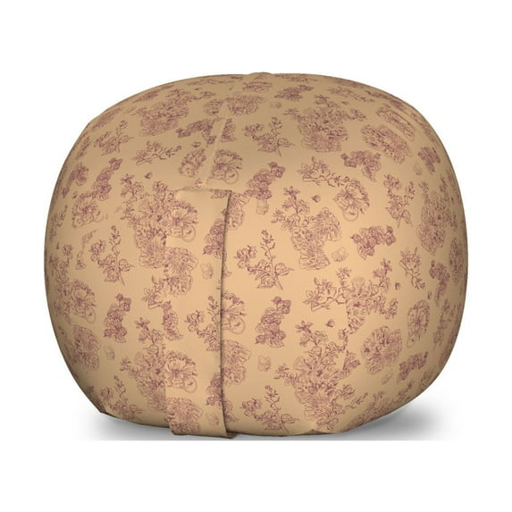 Flower Storage Toy Bag Chair, Floral Pattern with Peony and Raspberries Damask Outline Print, Stuffed Animal Organizer Washable Bag, Small Size, Dark Peach Pale Maroon, by Ambesonne