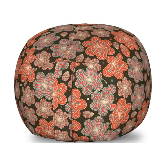 Flower Storage Toy Bag Chair, Ornamental Spring Season Blooms with Dotted Background Abstract Antique Pattern, Stuffed Animal Organizer Washable Bag, Large Size, Multicolor, by Ambesonne