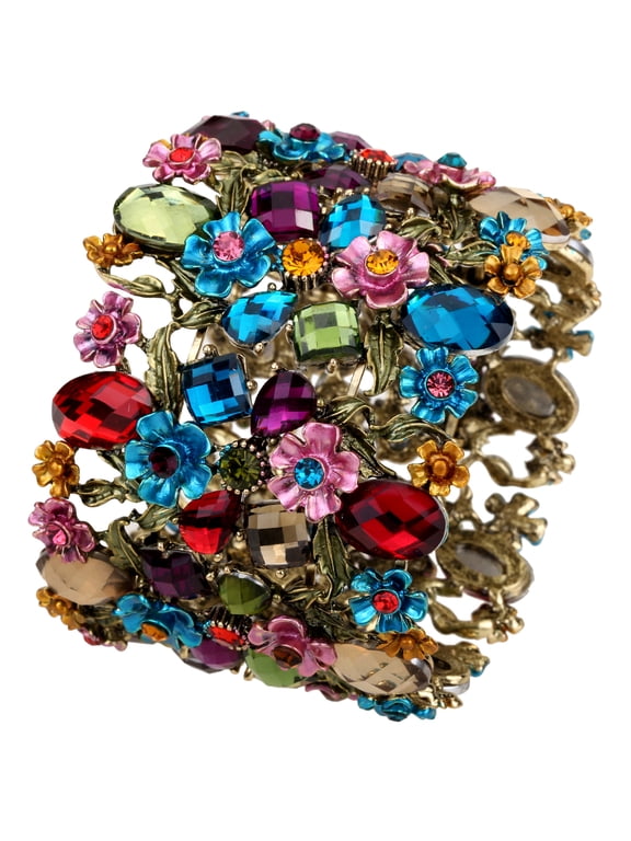 Flower Stretch Cuff Bracelets for Women Flexible Band Fit Wrist Circumference 6 to 8 inch