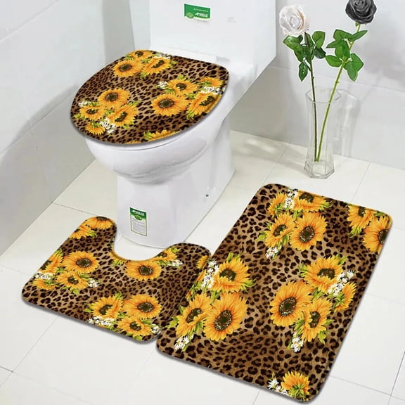 Flower Striped Bath Mat Set Creative Sunflower Leopard Anchor Red Lips Modern Bathroom Decor Door Rug Non-Slip Toilet Cover Mats