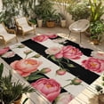 thumbnail image 1 of Flower Stripes Outdoor Rug 5x7 Ft - Reversible Patio Rug Outdoor Camping Rugs, Black White Geometric Pink Rose Floral Washable Indoor Outdoor Area Rugs, Non-Slip Outdoor Carpet Runner for Deck/Porch, 1 of 8