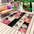 thumbnail image 1 of Flower Stripes Outdoor Rug for Patio/Deck/Porch, Non-Slip Large Area Rug 5 x 8 Ft, Black White Geometric Pink Rose Floral Indoor Outdoor Rugs Washable Area Rugs, Reversible Camping Rug Carpet Runner, 1 of 8