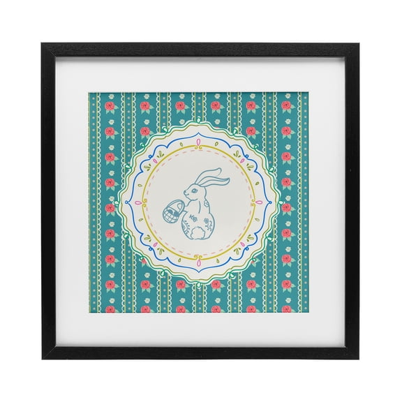 Stupell Industries Flower Stripes Pattern Bunny Black Framed Print Under Glass, design by Angela Steahling