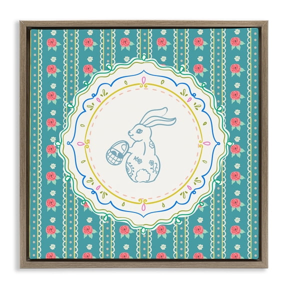 Stupell Industries Flower Stripes Pattern Bunny Brown Framed Floater Canvas Wall Art, design by Angela Steahling