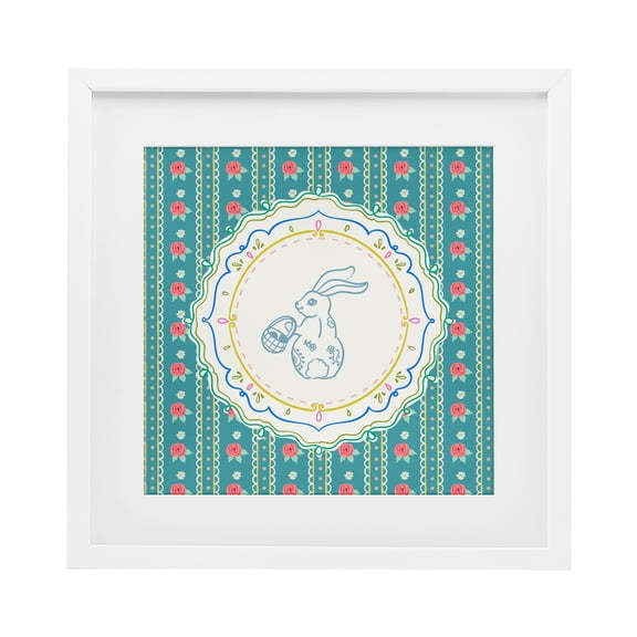Stupell Industries Flower Stripes Pattern Bunny White Framed Print Under Glass, design by Angela Steahling