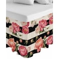 thumbnail image 1 of Flower Stripes Wrap Around Bed Skirts for California King Bed 16" Drop,Bed Skirt with Adjustable Elastic Belt Dust Ruffle Bed Valance Black White Geometric Pink Rose Floral Bed Frame Cover, 1 of 7