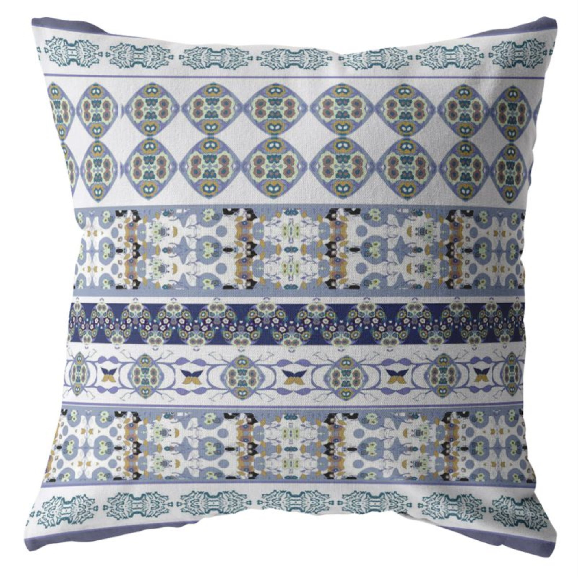 Navy and Teal Floral Faux Suede Throw Pillow 16x16