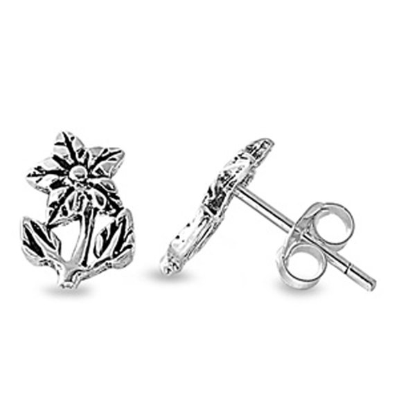 Flower Stud Earrings .925 Sterling Silver Jewelry Female Unisex