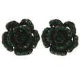thumbnail image 1 of Flower Stud-Earrings With Crystal Accents Green & Black Colored #4973, 1 of 2