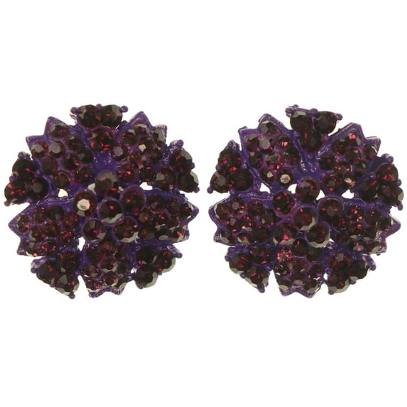 Flower Stud-Earrings With Crystal Accents Purple Color #4984