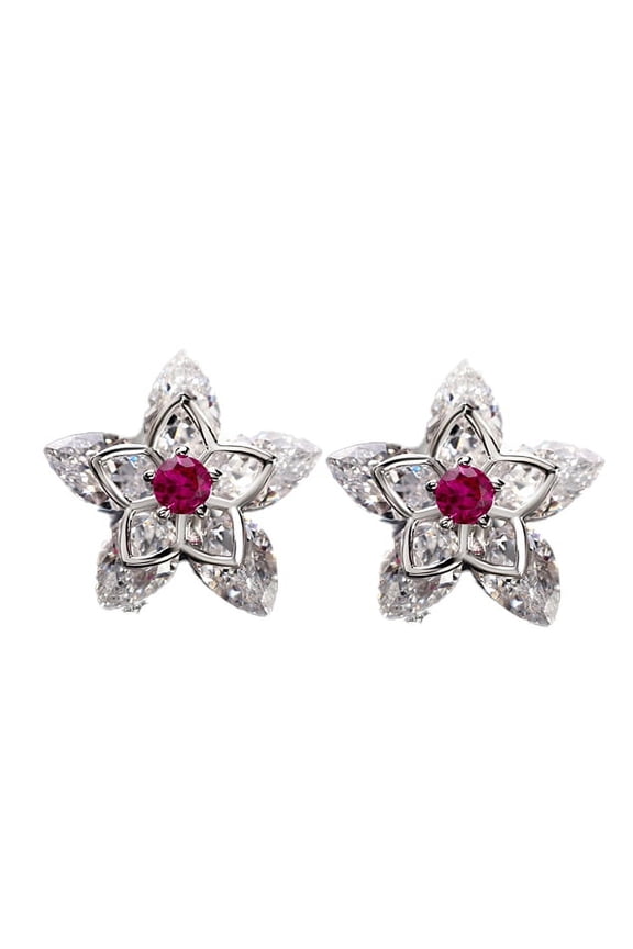 Flower Stud Earrings for Women Marquise Cubic Zirconia Ginger Lyne Collection