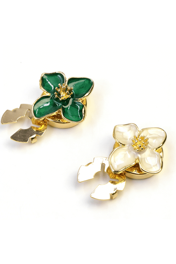 Flower Stud Earrings for Women – Pure Statement Floral Earrings, Spring Jewelry Accessory for Daily Wear(RL White+Green 1 Pair)
