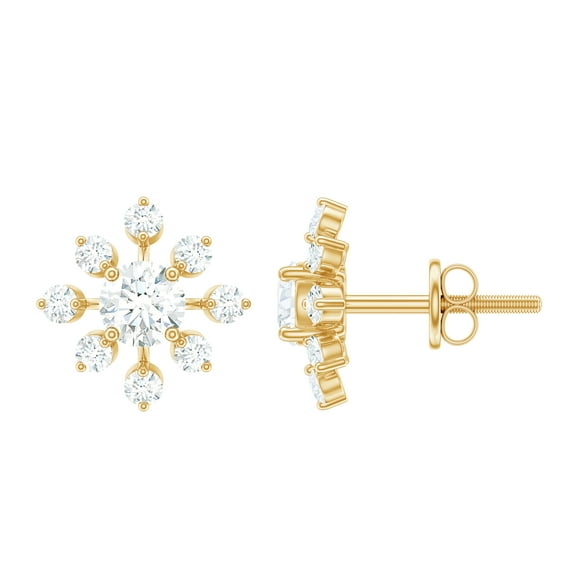 Rosec Jewels Moissanite Snowflake Earrings with Screw Back (D-VS1 Grade) - Minimalist Earrings Ready to Gift for Christmas, 18K Yellow Gold