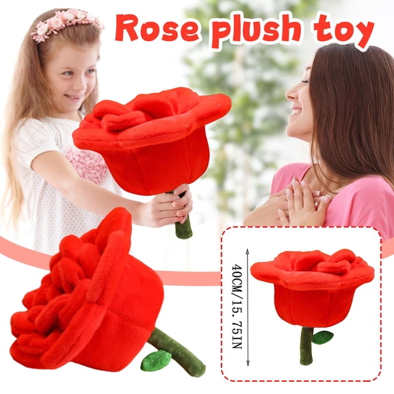 Flower Stuffed Toys 15.75in Rose Plush Toys, Rose Plushie, Best Gifts, Cute Stuff, Plush Toy in Flower Shape, Soft Stuffed Gift for Valentine's Day for Couples and Friends